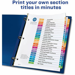 Customizable TOC Ready Index Multicolor Tab Dividers, 26-Tab, A to Z, 11 x 8.5, White, Traditional Color Tabs, 1 Set