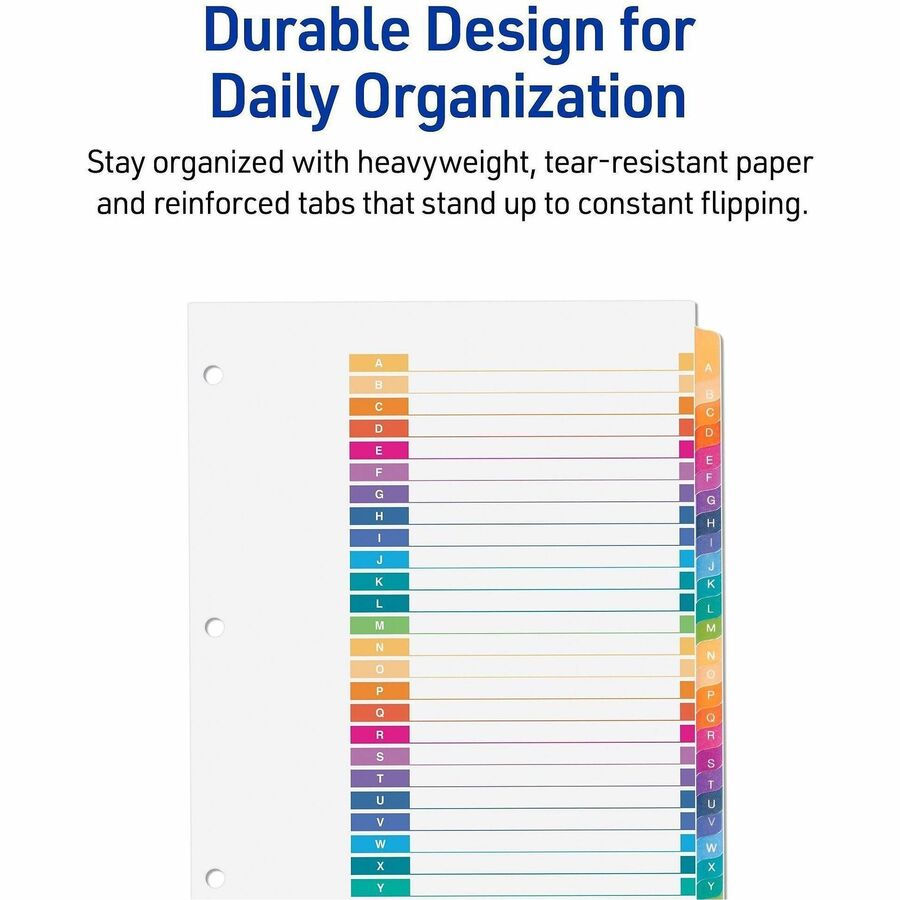 Customizable TOC Ready Index Multicolor Tab Dividers, 26-Tab, A to Z, 11 x 8.5, White, Traditional Color Tabs, 1 Set