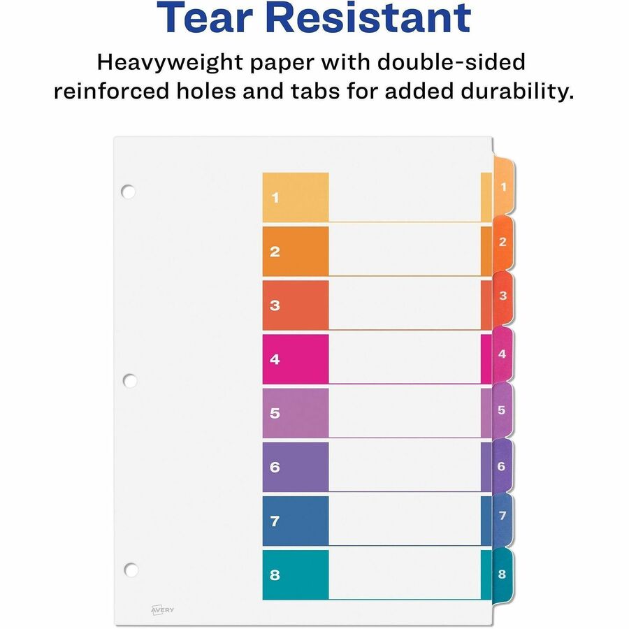 Customizable TOC Ready Index Multicolor Tab Dividers, Uncollated, 8-Tab, 1 to 8, 11 x 8.5, White, 24 Sets