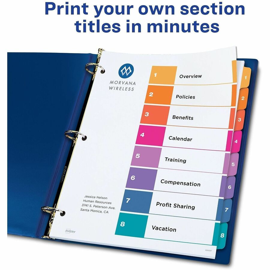 Customizable TOC Ready Index Multicolor Tab Dividers, Uncollated, 8-Tab, 1 to 8, 11 x 8.5, White, 24 Sets