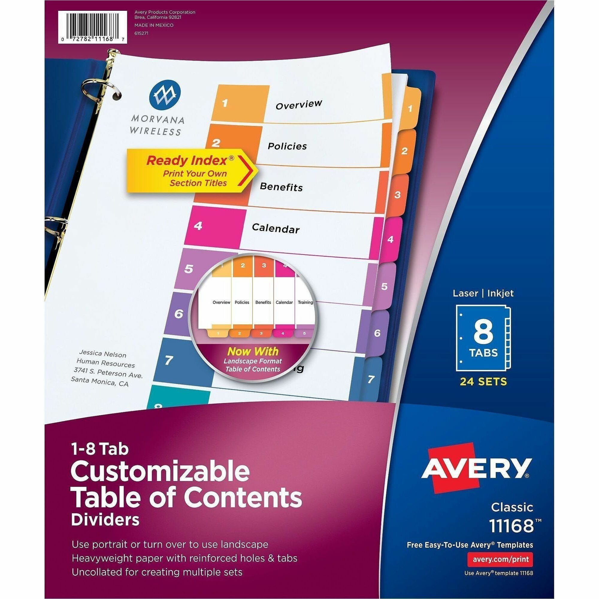Customizable TOC Ready Index Multicolor Tab Dividers, Uncollated, 8-Tab, 1 to 8, 11 x 8.5, White, 24 Sets