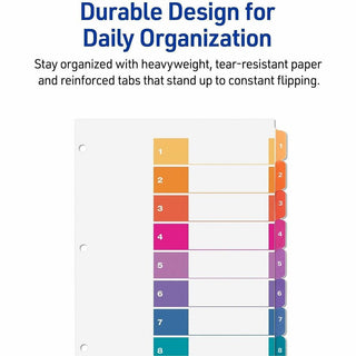 Customizable TOC Ready Index Multicolor Tab Dividers, Uncollated, 8-Tab, 1 to 8, 11 x 8.5, White, 24 Sets