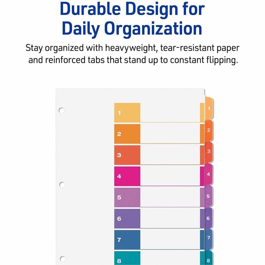 Customizable TOC Ready Index Multicolor Tab Dividers, Uncollated, 8-Tab, 1 to 8, 11 x 8.5, White, 24 Sets
