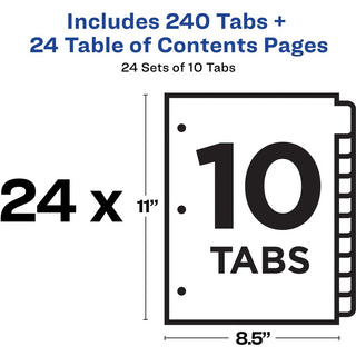 Customizable TOC Ready Index Multicolor Tab Dividers, Uncollated, 10-Tab, 1 to 10, 11 x 8.5, White, 24 Sets