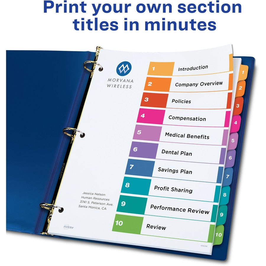 Customizable TOC Ready Index Multicolor Tab Dividers, Uncollated, 10-Tab, 1 to 10, 11 x 8.5, White, 24 Sets