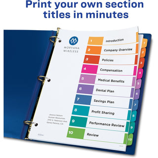 Customizable TOC Ready Index Multicolor Tab Dividers, Uncollated, 10-Tab, 1 to 10, 11 x 8.5, White, 24 Sets