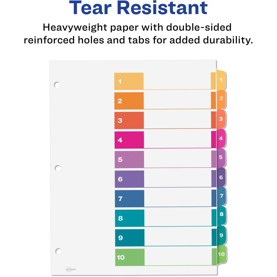 Customizable TOC Ready Index Multicolor Tab Dividers, Uncollated, 10-Tab, 1 to 10, 11 x 8.5, White, 24 Sets