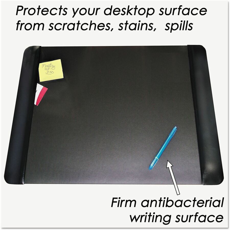 Executive Desk Pad with Antimicrobial Protection, Leather-Like Side Panels, 24 x 19, Black