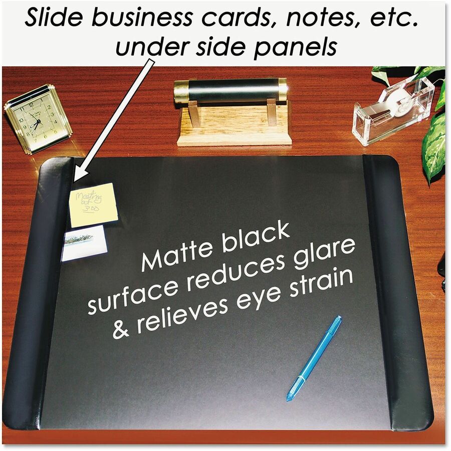 Executive Desk Pad with Antimicrobial Protection, Leather-Like Side Panels, 24 x 19, Black