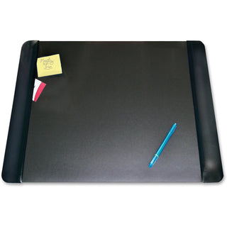 Executive Desk Pad with Antimicrobial Protection, Leather-Like Side Panels, 24 x 19, Black