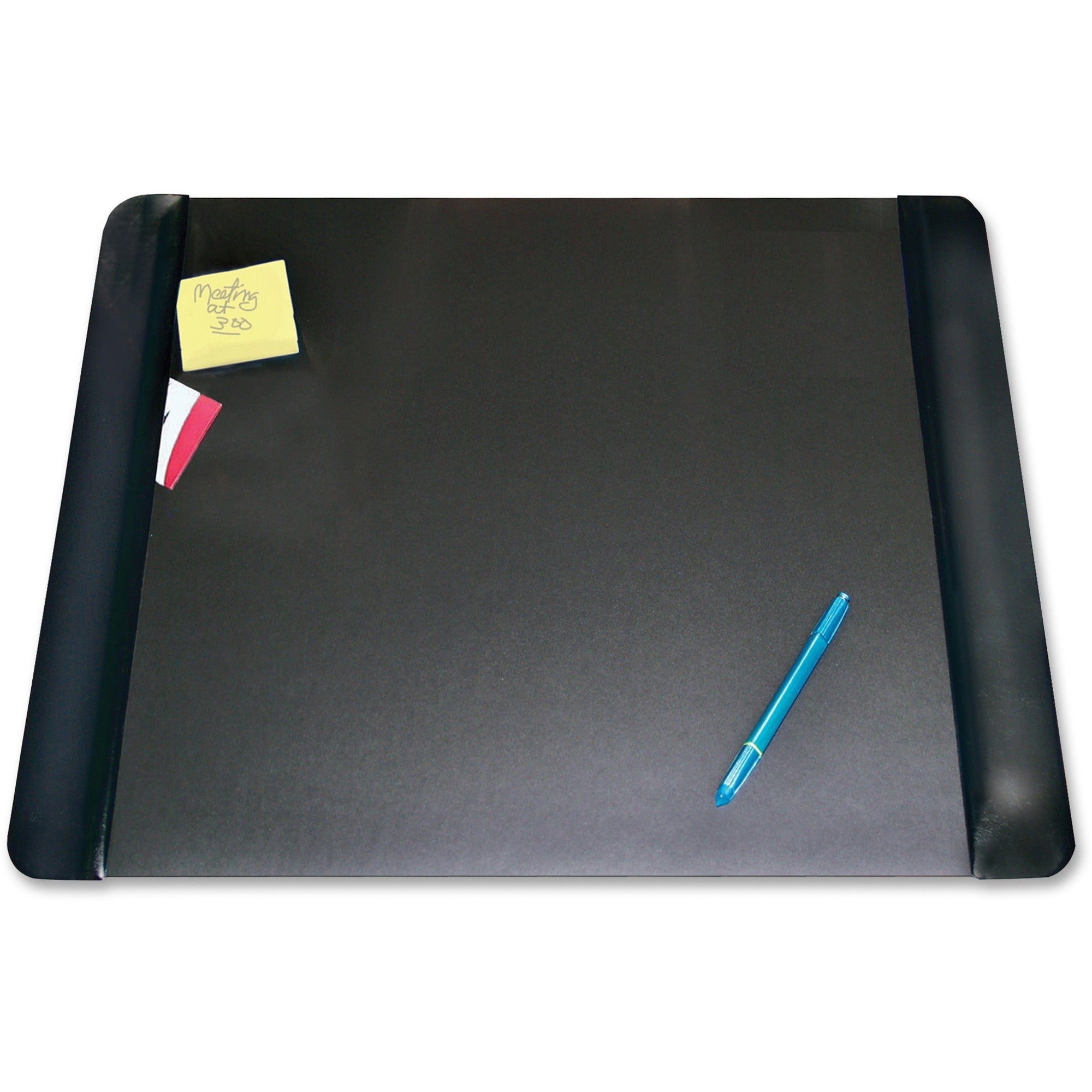Executive Desk Pad with Antimicrobial Protection, Leather-Like Side Panels, 24 x 19, Black