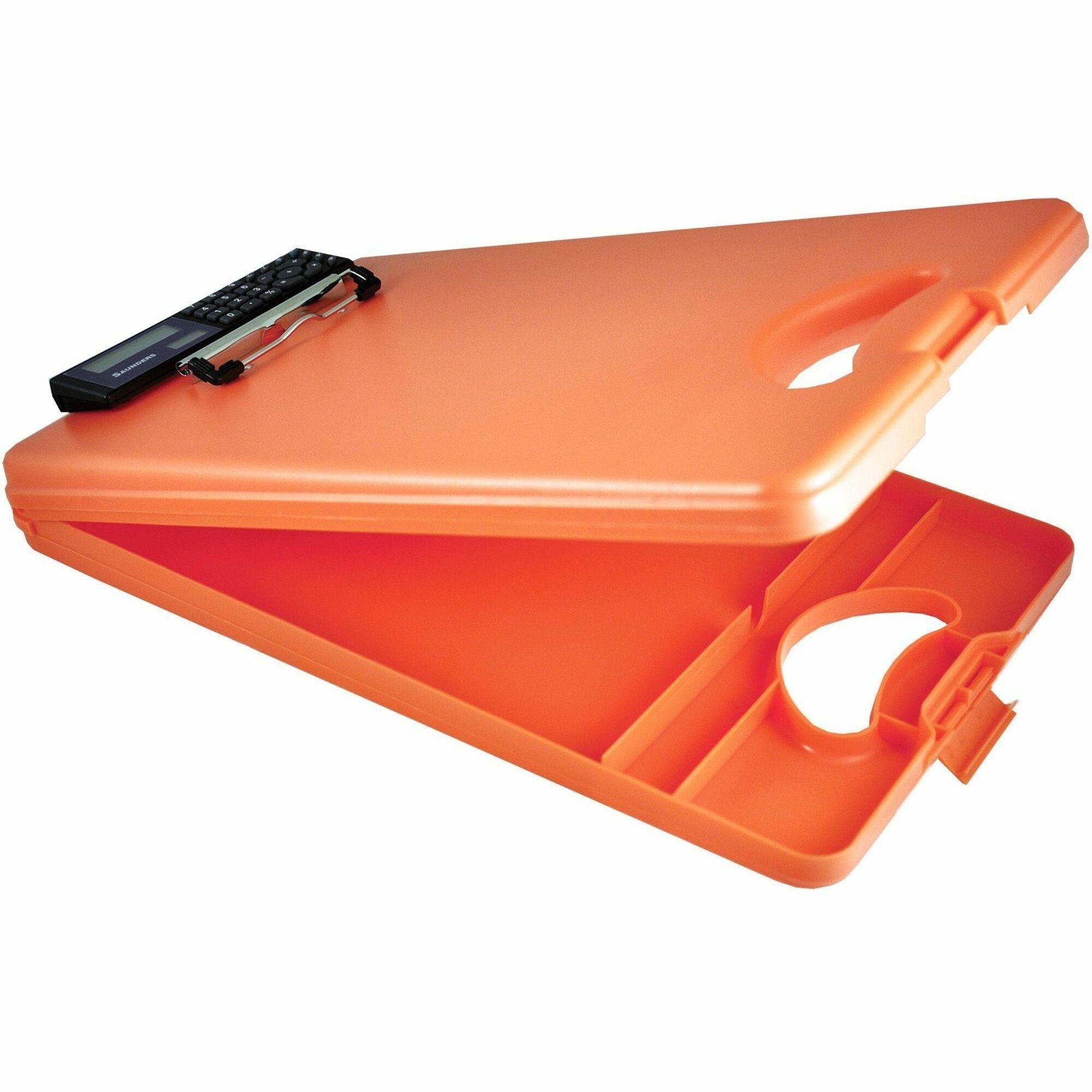 DeskMate II with Calculator, 0.5" Clip Capacity, Holds 8.5 x 11 Sheets, Hi-Vis Orange