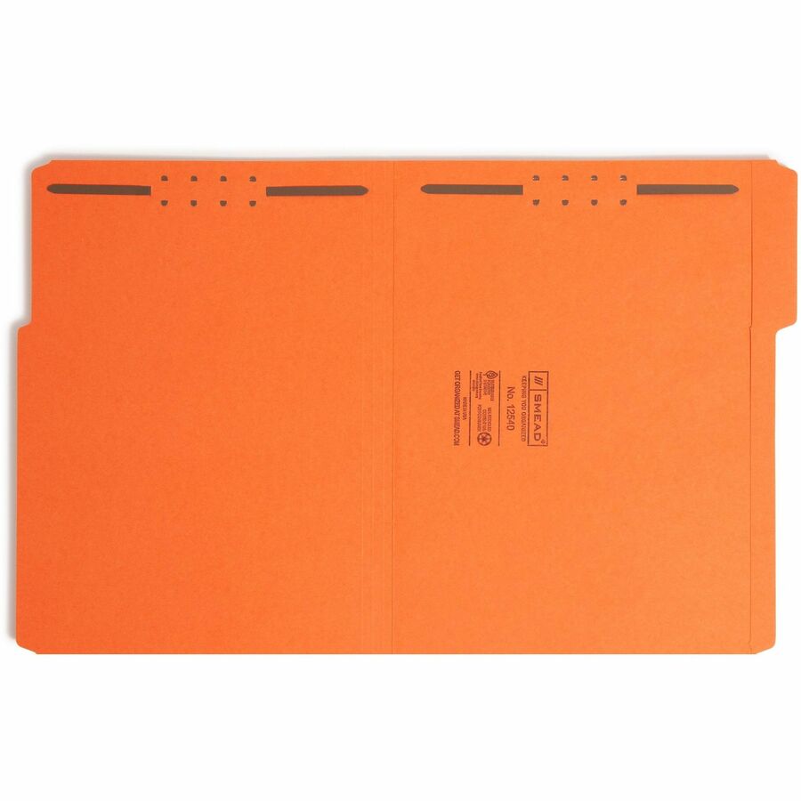 Top Tab Colored Fastener Folders, 0.75" Expansion, 2 Fasteners, Letter Size, Orange Exterior, 50/Box