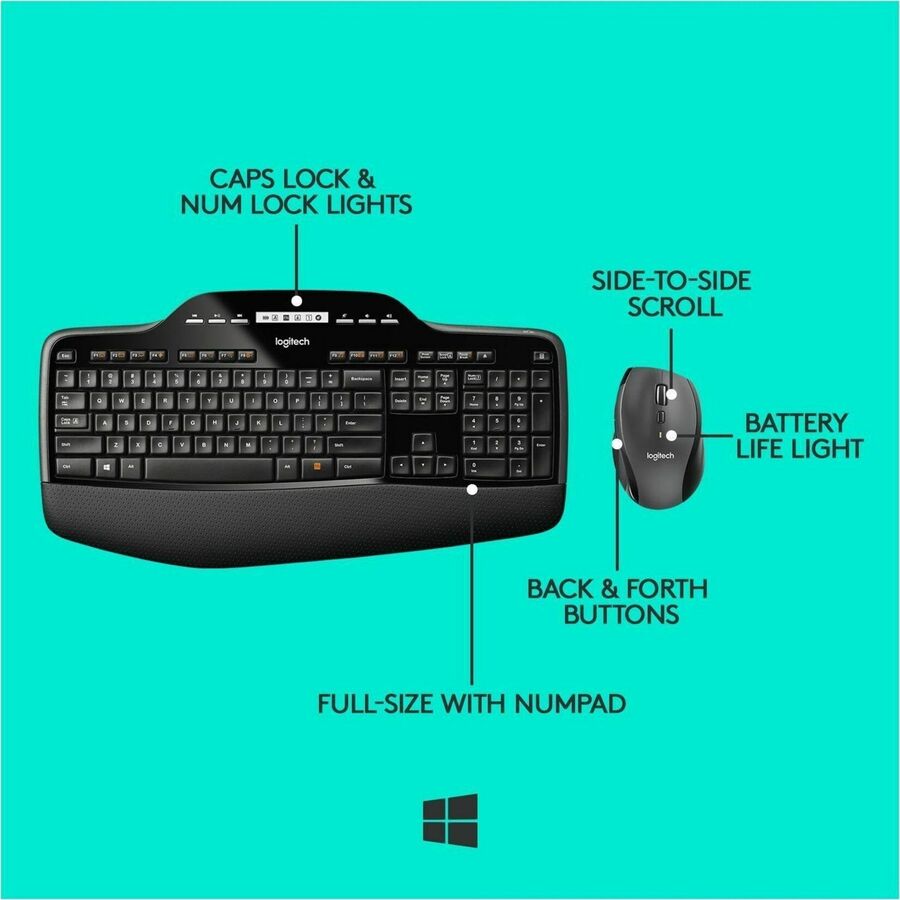 MK710 Wireless Keyboard + Mouse Combo, 2.4 GHz Frequency/30 ft Wireless Range, Black