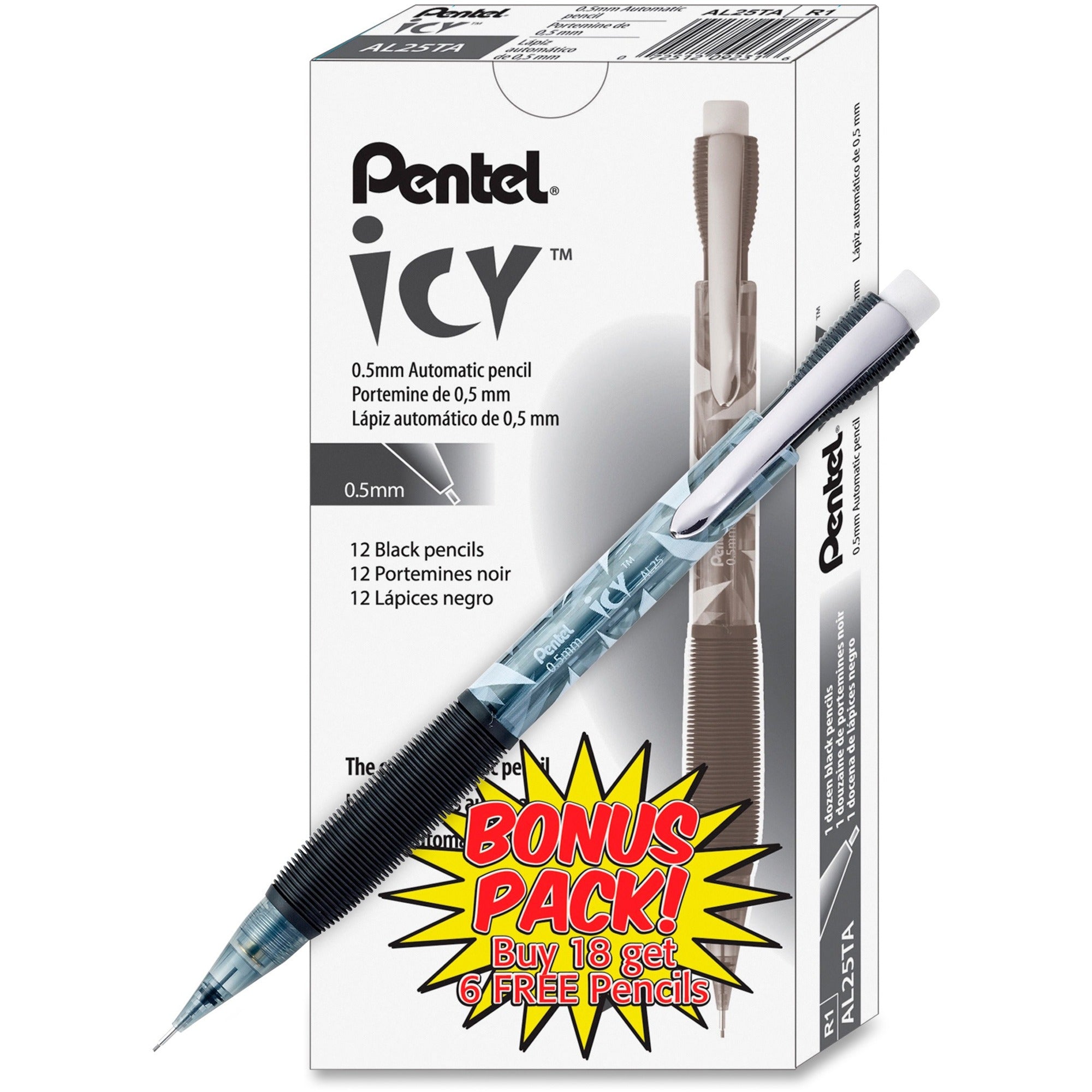 Icy Mechanical Pencil Value Pack, 0.5 mm, HB (#2), Black Lead, Translucent Ice/Black Barrel, 24/Pack