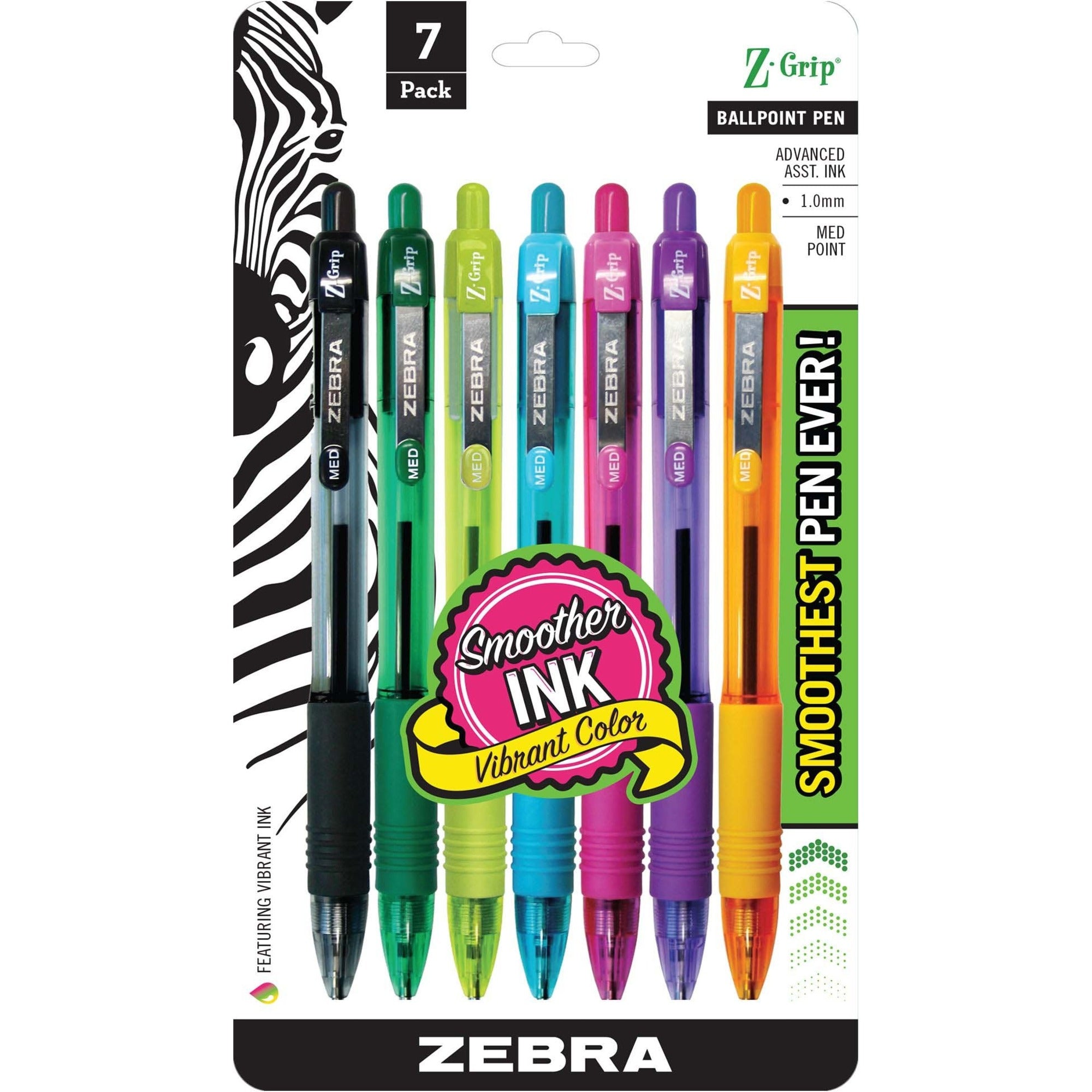 zebra-z-grip-retractable-ballpoint-pens-medium-pen-point-1-mm-pen-point-size-retractable-assorted-assorted-barrel-7-pack_zeb22276 - 1