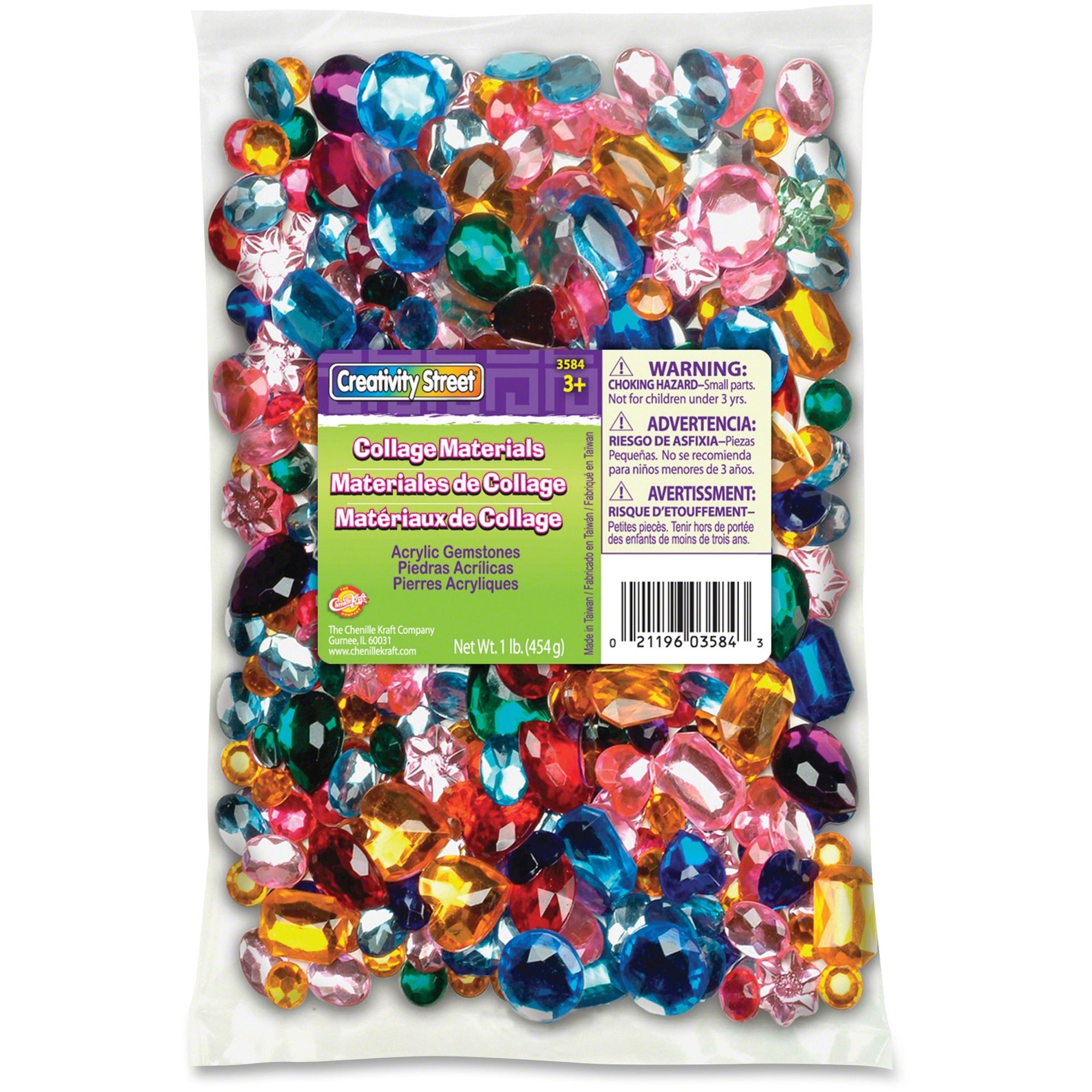 Acrylic Gemstones Classroom Pack, 1 lb, Assorted Colors/Shapes/Sizes
