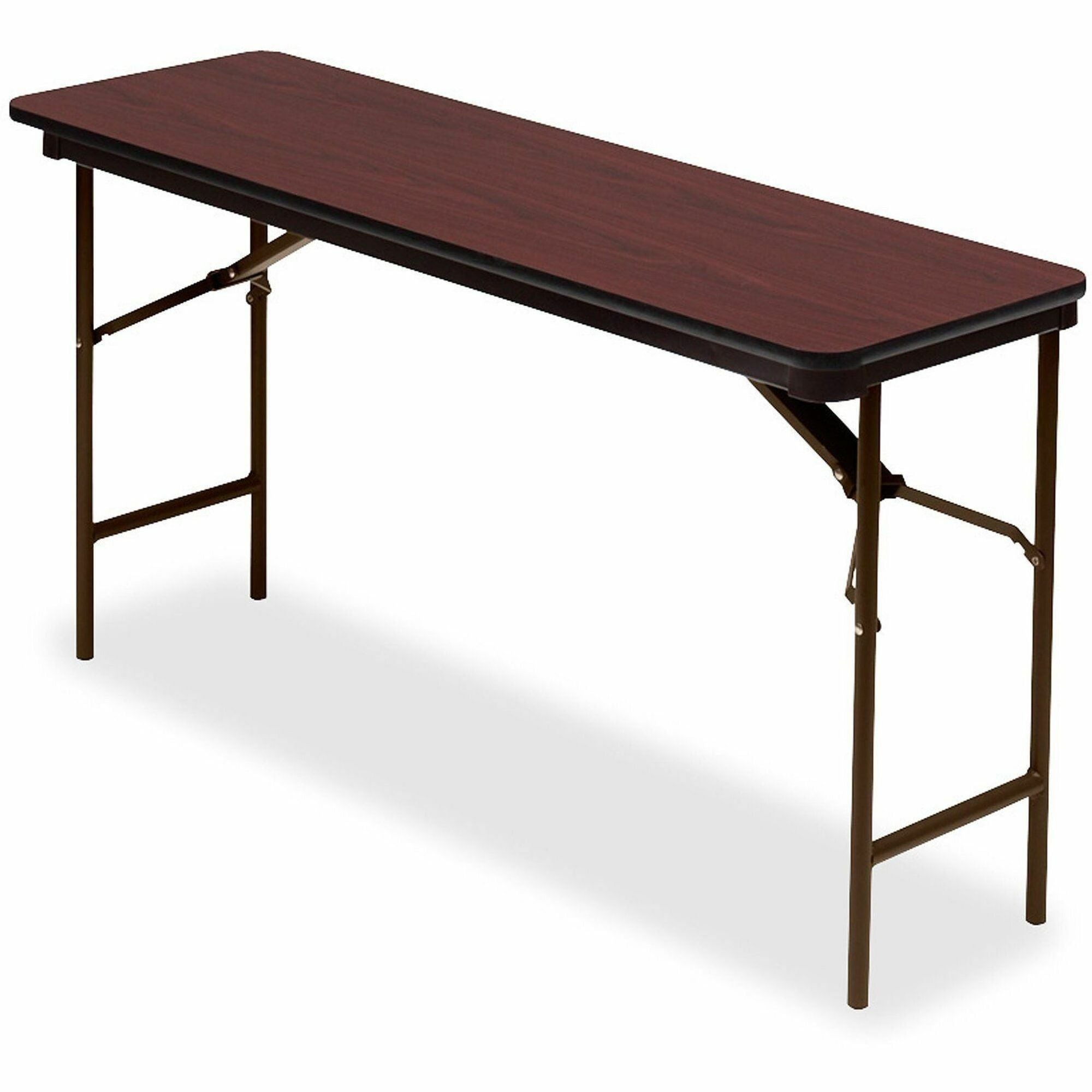 OfficeWorks Commercial Wood-Laminate Folding Table, Rectangular, 60" x 18" x 29", Mahogany Top, Brown Base