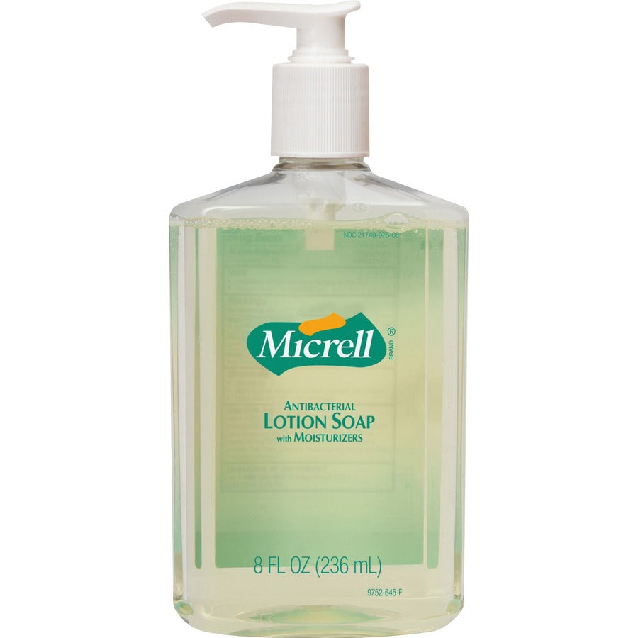 Micrell Antibacterial Lotion Soap - Citrus ScentFor - 8 fl oz (236.6 mL) - Pump Bottle Dispenser - Kill Germs, Grease Remover - Hand - Anti-irritant, Bio-based - 12 / Carton