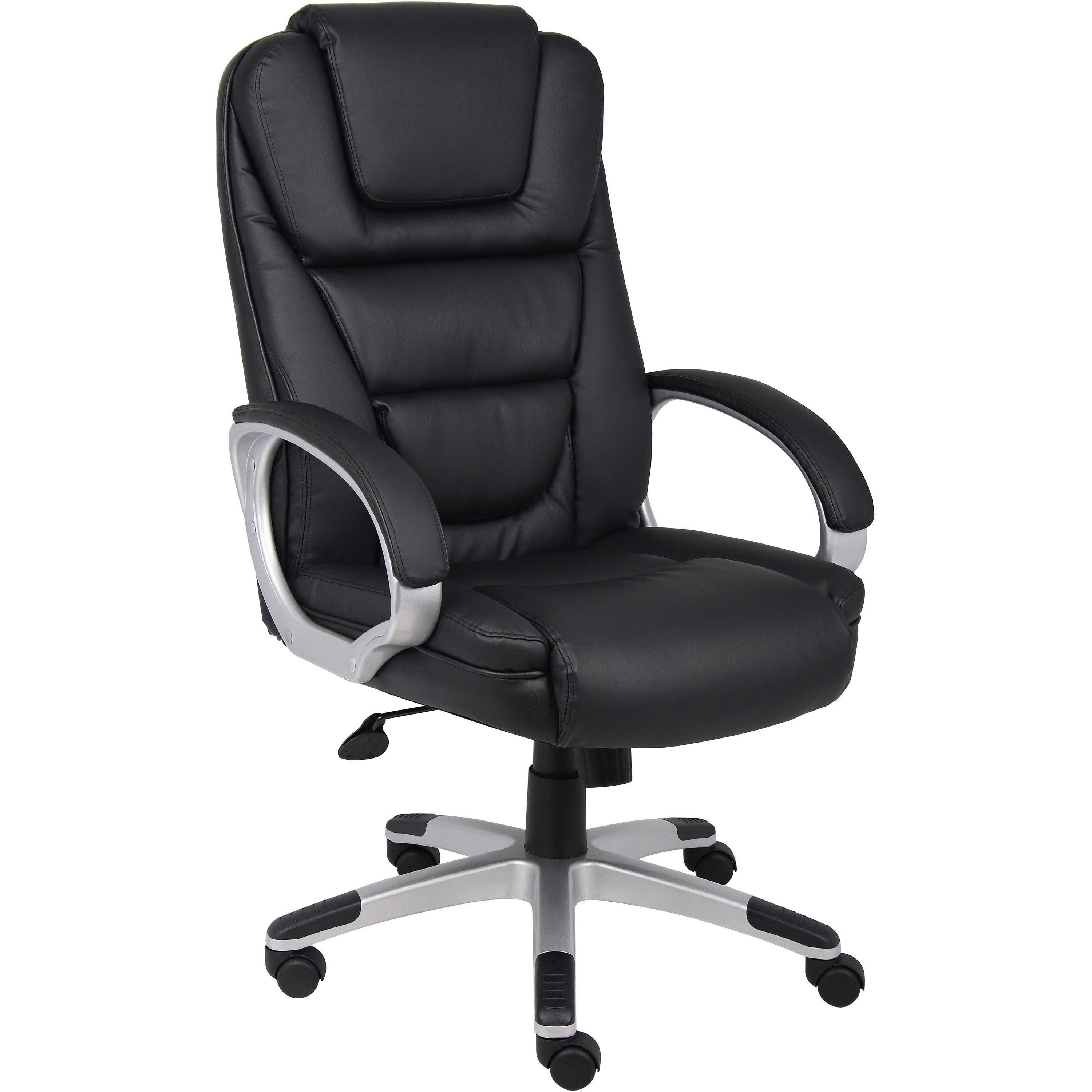Boss High Back Executive Chair - Black LeatherPlus Seat - Black, Gray Nylon Frame - 5-star Base - 1 Each - 1