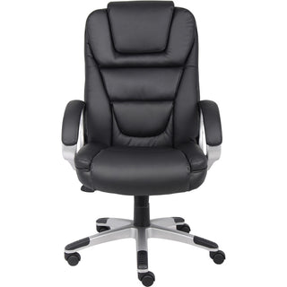 Boss High Back Executive Chair - Black LeatherPlus Seat - Black, Gray Nylon Frame - 5-star Base - 1 Each