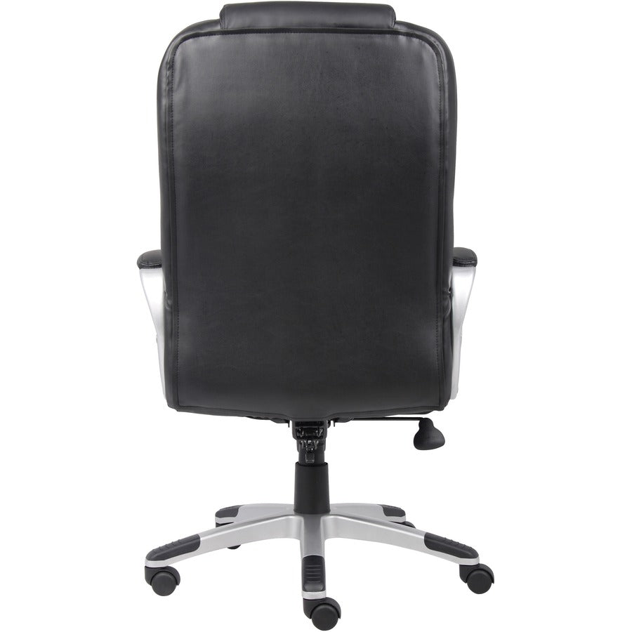Boss High Back Executive Chair - Black LeatherPlus Seat - Black, Gray Nylon Frame - 5-star Base - 1 Each