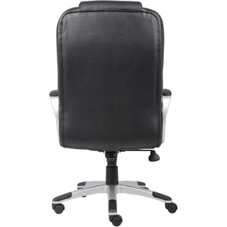 Boss High Back Executive Chair - Black LeatherPlus Seat - Black, Gray Nylon Frame - 5-star Base - 1 Each