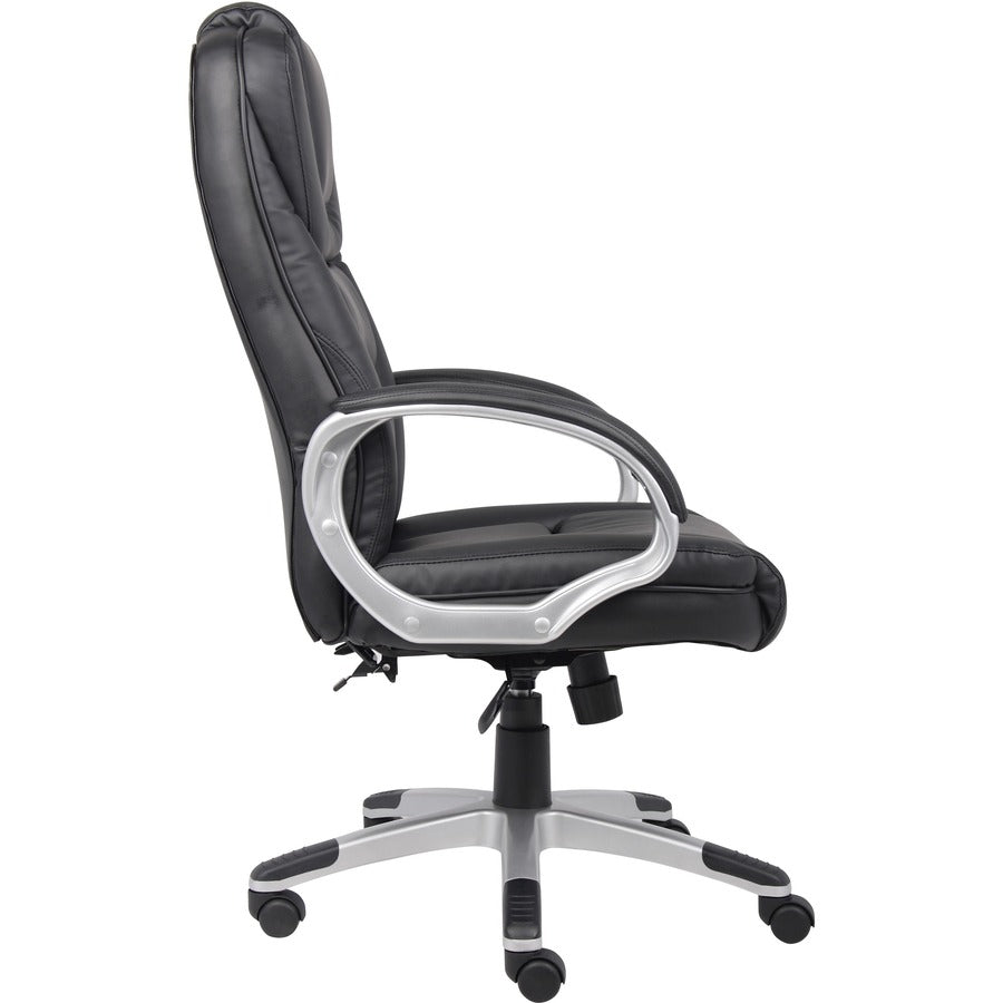 Boss High Back Executive Chair - Black LeatherPlus Seat - Black, Gray Nylon Frame - 5-star Base - 1 Each