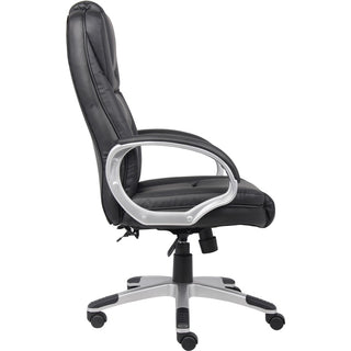 Boss High Back Executive Chair - Black LeatherPlus Seat - Black, Gray Nylon Frame - 5-star Base - 1 Each