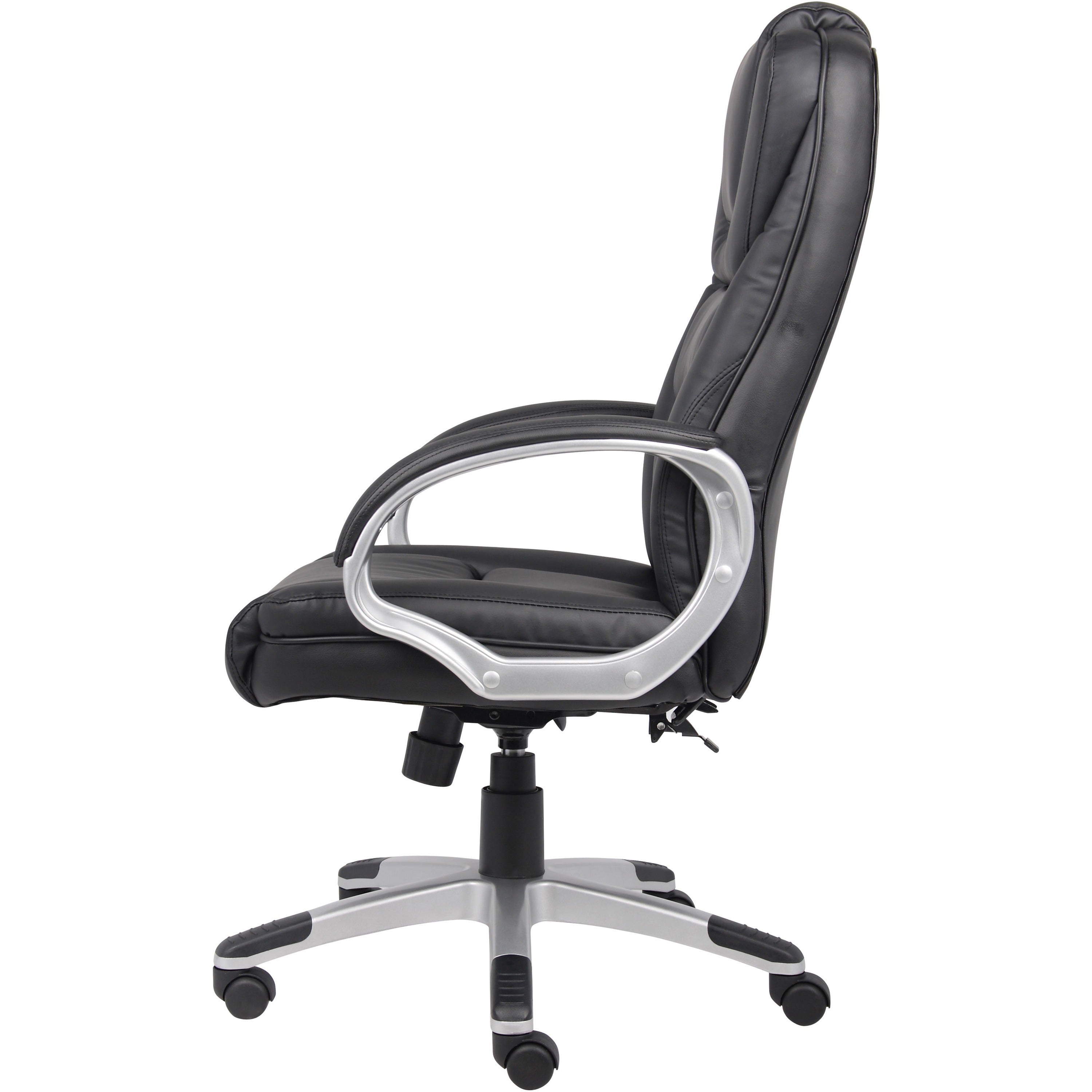 Boss High Back Executive Chair - Black LeatherPlus Seat - Black, Gray Nylon Frame - 5-star Base - 1 Each - 3