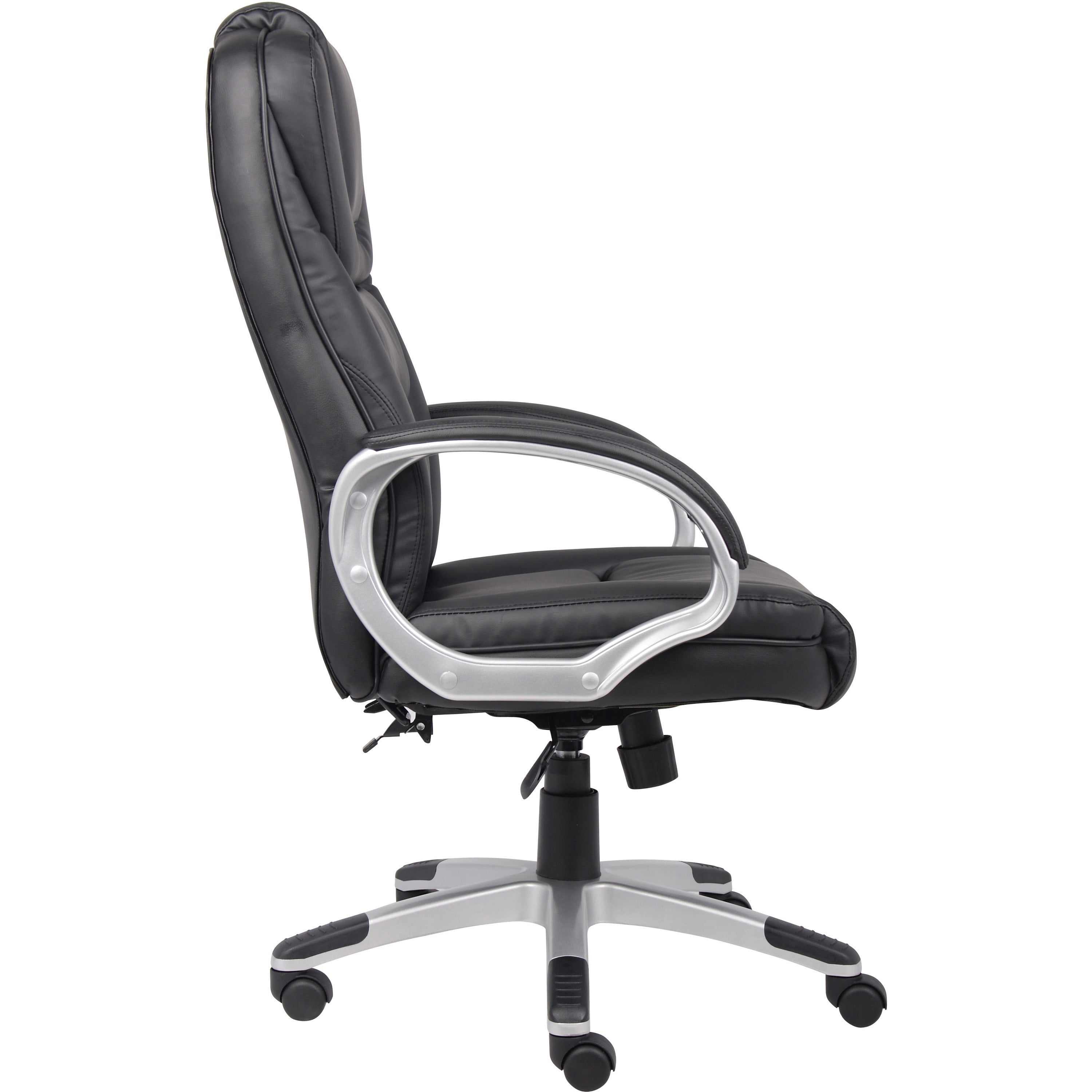 Boss High Back Executive Chair - Black LeatherPlus Seat - Black, Gray Nylon Frame - 5-star Base - 1 Each - 5