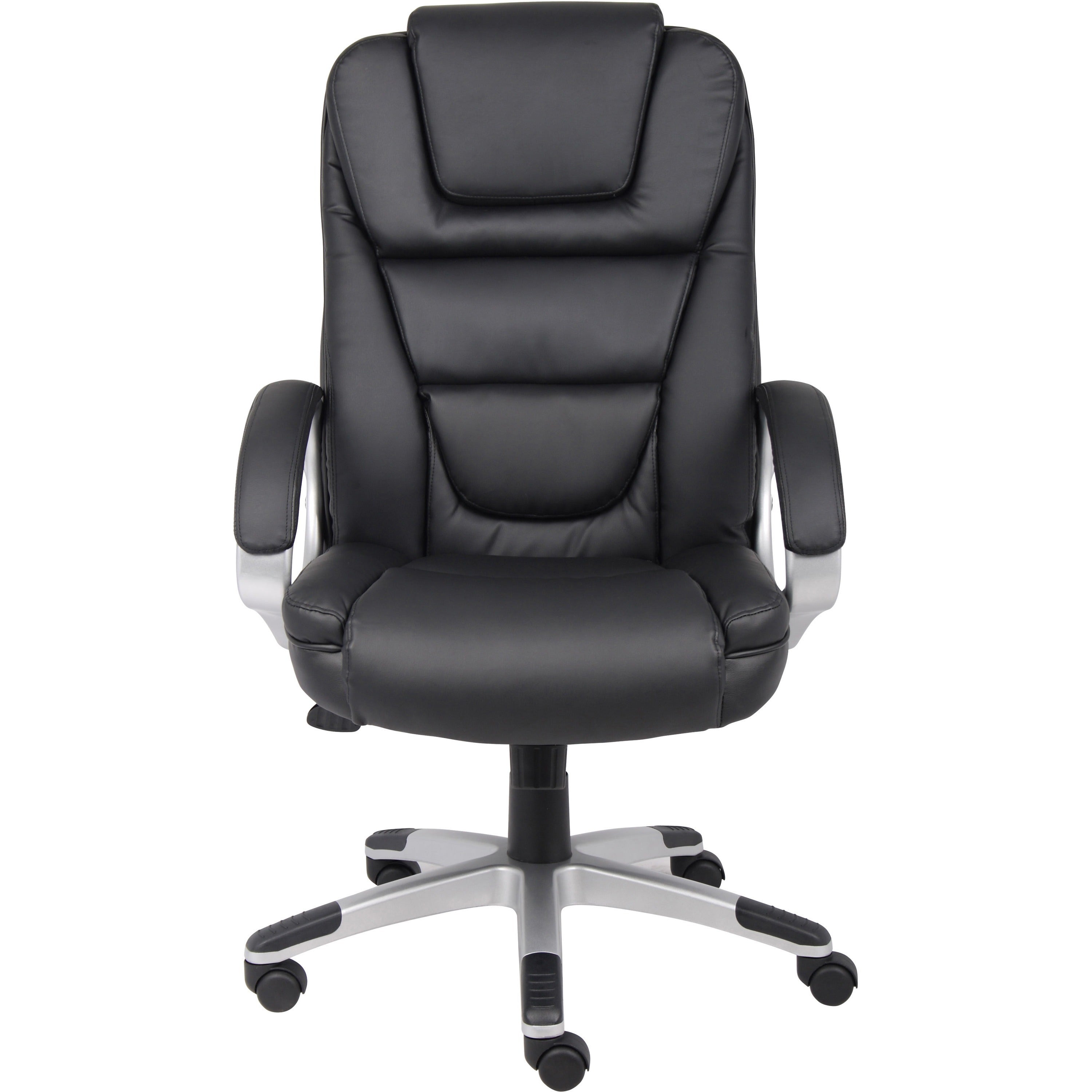 Boss High Back Executive Chair - Black LeatherPlus Seat - Black, Gray Nylon Frame - 5-star Base - 1 Each - 2