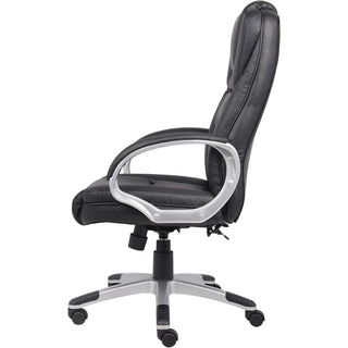 Boss High Back Executive Chair - Black LeatherPlus Seat - Black, Gray Nylon Frame - 5-star Base - 1 Each