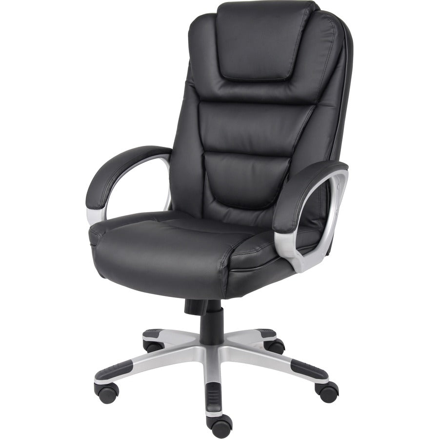 Boss High Back Executive Chair - Black LeatherPlus Seat - Black, Gray Nylon Frame - 5-star Base - 1 Each - 8