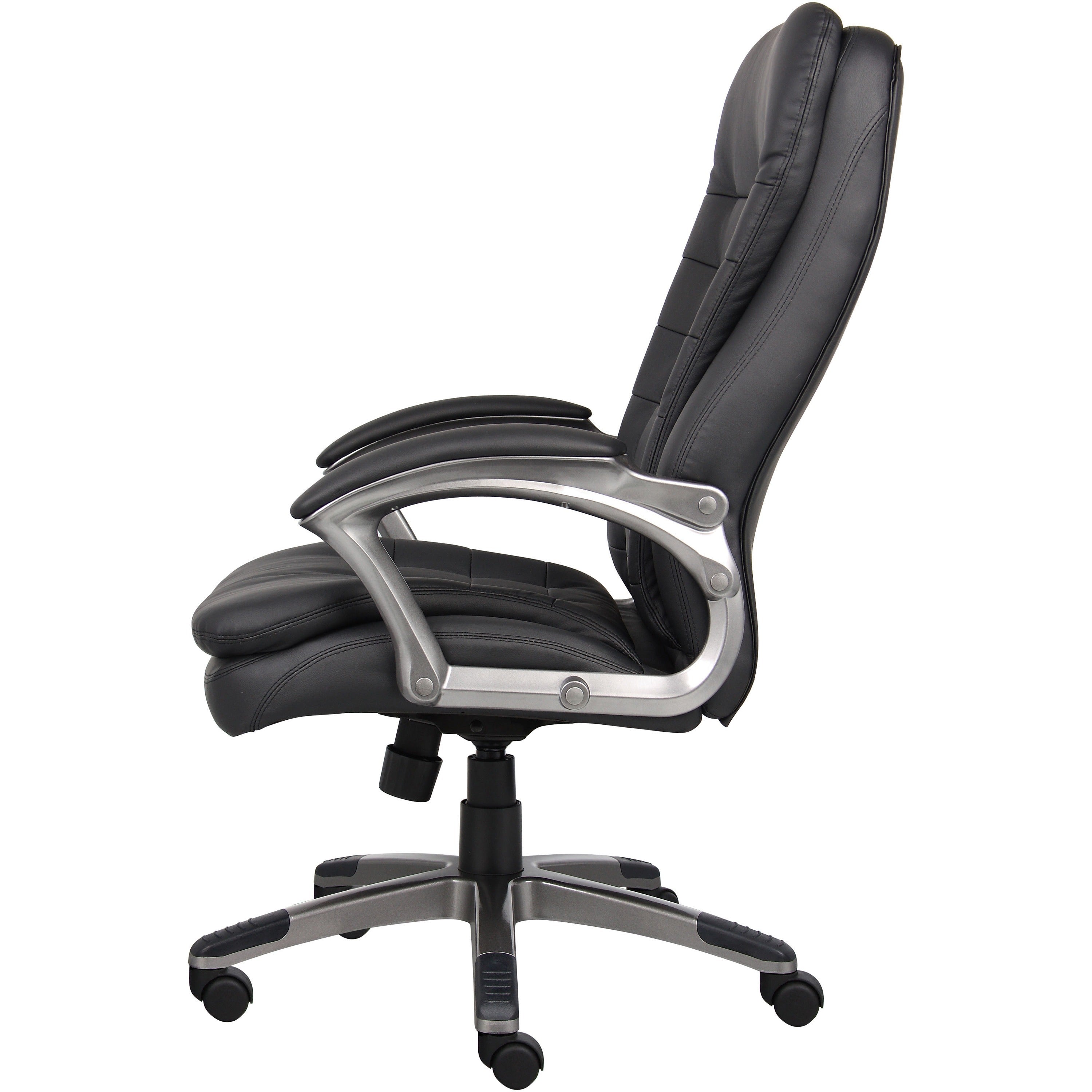 Boss High Back Executive Chair - Black Vinyl Seat - Black, Gray Nylon Frame - 5-star Base - 1 Each - 3