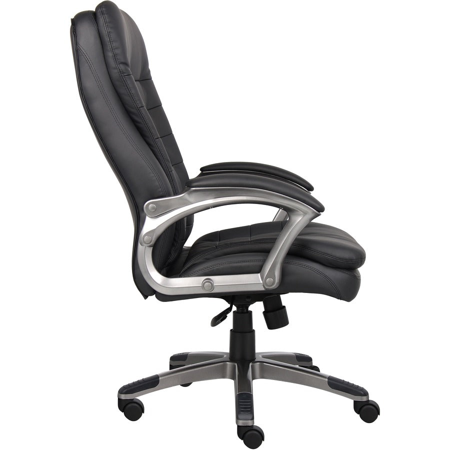 Boss High Back Executive Chair - Black Vinyl Seat - Black, Gray Nylon Frame - 5-star Base - 1 Each