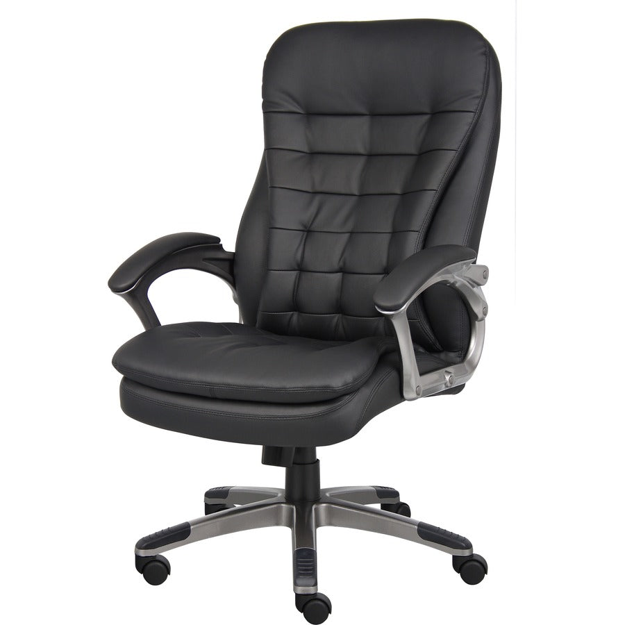 Boss High Back Executive Chair - Black Vinyl Seat - Black, Gray Nylon Frame - 5-star Base - 1 Each - 7