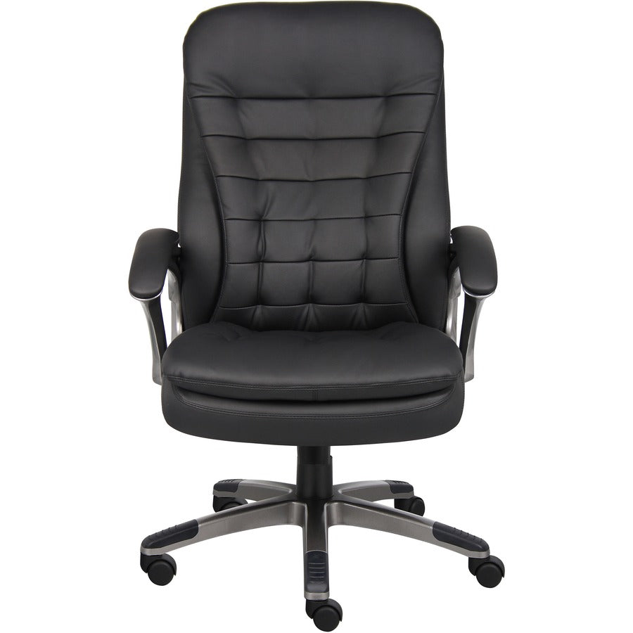 Boss High Back Executive Chair - Black Vinyl Seat - Black, Gray Nylon Frame - 5-star Base - 1 Each