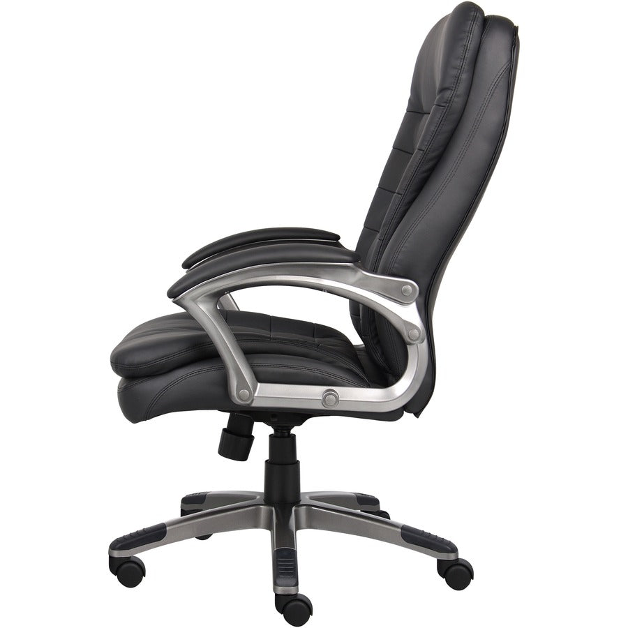 Boss High Back Executive Chair - Black Vinyl Seat - Black, Gray Nylon Frame - 5-star Base - 1 Each