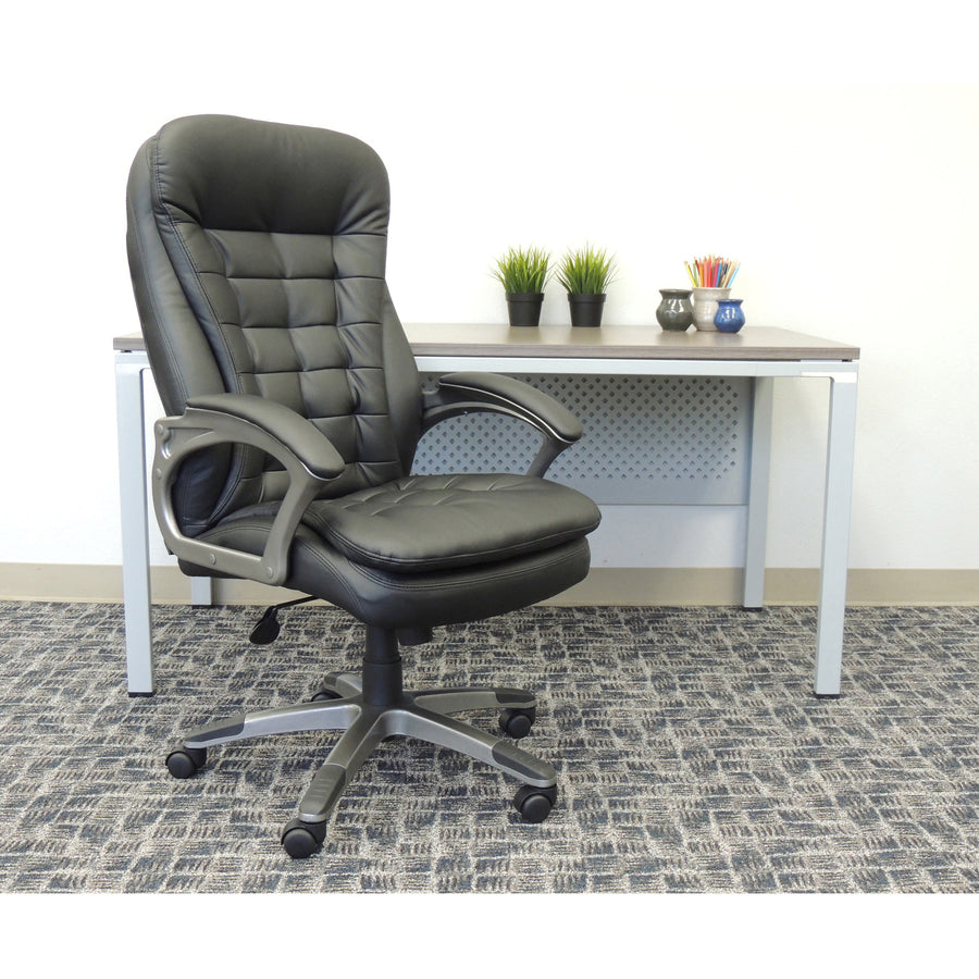 Boss High Back Executive Chair - Black Vinyl Seat - Black, Gray Nylon Frame - 5-star Base - 1 Each - 6