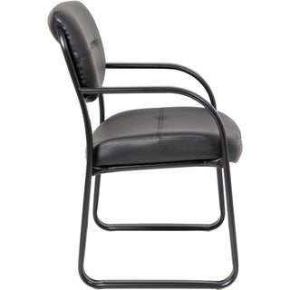 Boss Guest Chair - Black LeatherPlus Seat - Black Steel Frame - Sled Base - 1 Each
