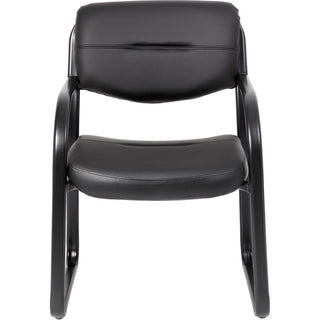 Boss Guest Chair - Black LeatherPlus Seat - Black Steel Frame - Sled Base - 1 Each