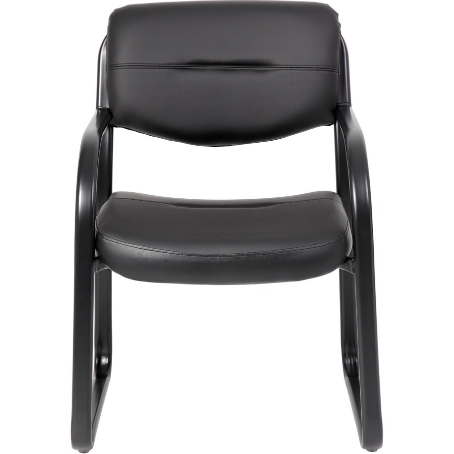 Boss Guest Chair - Black LeatherPlus Seat - Black Steel Frame - Sled Base - 1 Each