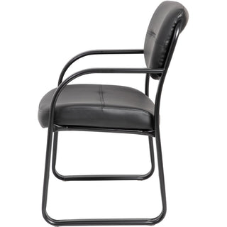 Boss Guest Chair - Black LeatherPlus Seat - Black Steel Frame - Sled Base - 1 Each