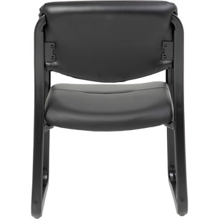 Boss Guest Chair - Black LeatherPlus Seat - Black Steel Frame - Sled Base - 1 Each