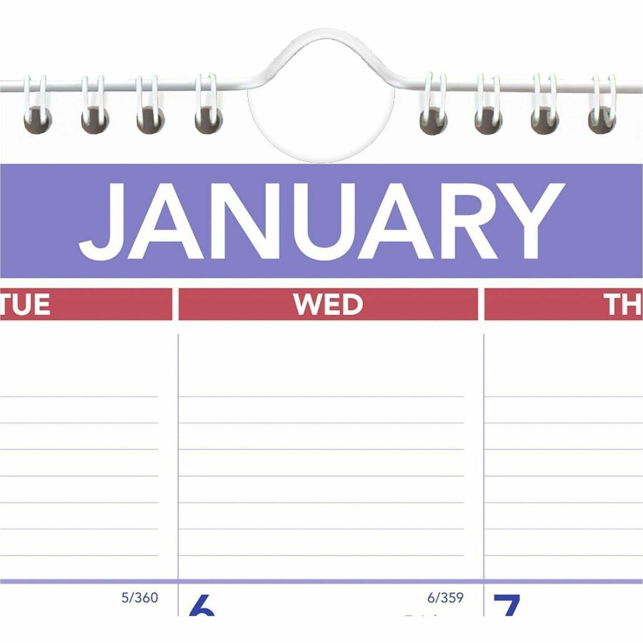 At-A-Glance Wall Calendar - Medium Size - Julian Dates - Monthly - 12 Month - January 2024 - December 2024 - 1 Week Single Page Layout - 15" x 12" White Sheet - 2" x 1.75" Block - Wire Bound - Paper, Chipboard - Hanging Loop, Ruled Daily Block, Easy