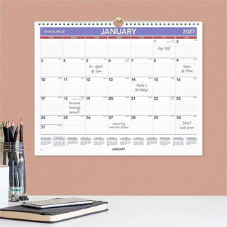 At-A-Glance Wall Calendar - Medium Size - Julian Dates - Monthly - 12 Month - January 2024 - December 2024 - 1 Week Single Page Layout - 15" x 12" White Sheet - 2" x 1.75" Block - Wire Bound - Paper, Chipboard - Hanging Loop, Ruled Daily Block, Easy
