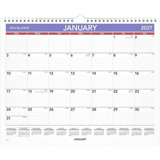 At-A-Glance Wall Calendar - Medium Size - Julian Dates - Monthly - 12 Month - January 2024 - December 2024 - 1 Week Single Page Layout - 15" x 12" White Sheet - 2" x 1.75" Block - Wire Bound - Paper, Chipboard - Hanging Loop, Ruled Daily Block, Easy