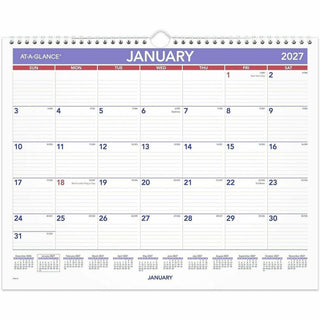 At-A-Glance Wall Calendar - Medium Size - Julian Dates - Monthly - 12 Month - January 2024 - December 2024 - 1 Week Single Page Layout - 15" x 12" White Sheet - 2" x 1.75" Block - Wire Bound - Paper, Chipboard - Hanging Loop, Ruled Daily Block, Easy