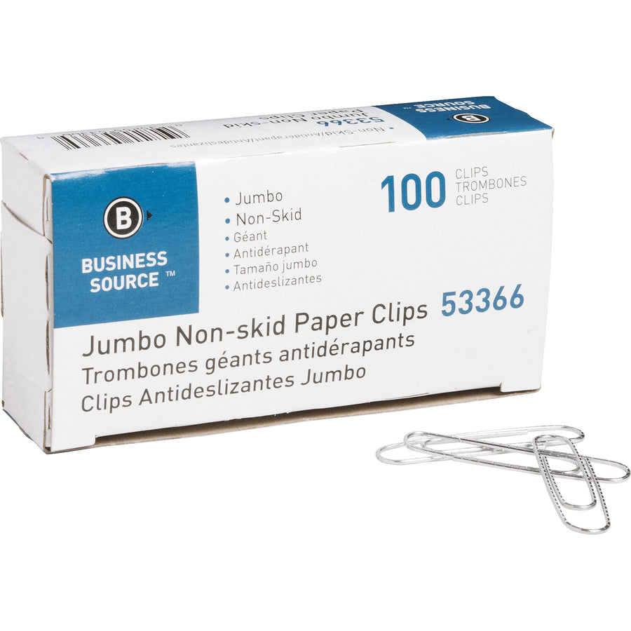 business-source-jumbo-nonskid-paper-clips-jumbo-1000-pack-silver-steel_bsn53366 - 2